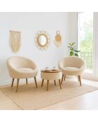 Lida Linen crèmekleurige set met vleugelstoelen en salontafel - 3 stuks