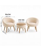 Lida Linen crèmekleurige set met vleugelstoelen en salontafel - 3 stuks