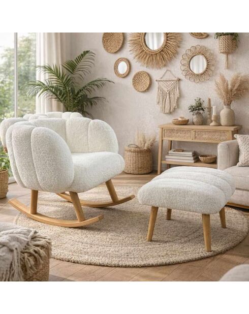 Set aus Ohrensessel und Sitzsack Lotus, 70 x 94 x 42 cm/45 x 45 cm, Weiß