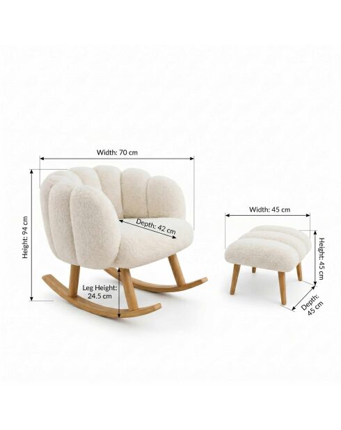 Set aus Ohrensessel und Sitzsack Lotus, 70 x 94 x 42 cm/45 x 45 cm, Weiß