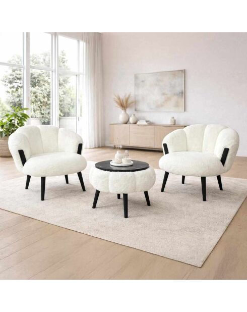 Ensemble fauteuil à oreilles et table à café Star blanc, noir - 3 pièces