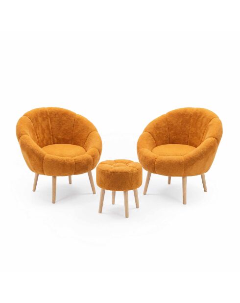 Ensemble fauteuil à oreilles et pouffe Lida Wellsoft orange - 3 pièces
