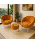 Ensemble fauteuil à oreilles et pouffe Lida Wellsoft orange - 3 pièces