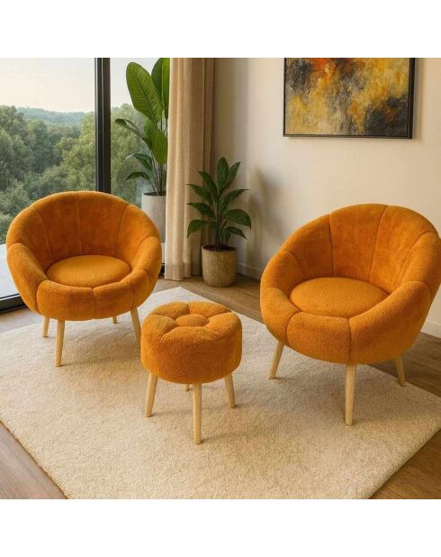 Ensemble fauteuil à oreilles et pouffe Lida Wellsoft orange - 3 pièces