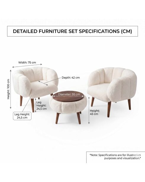 Lotus Wellsoft witte set met vleugelstoelen en salontafel - 3 stuks