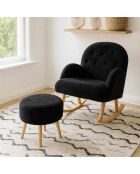 Ensemble fauteuil à oreilles et pouffe Dügmeli noir - 80x85x65 cm/45x50 cm