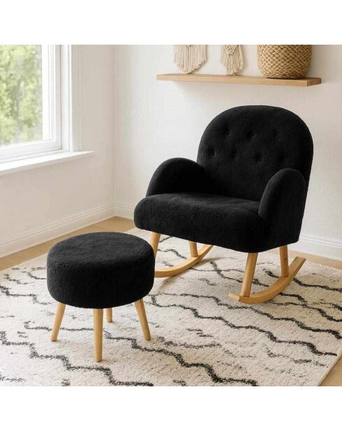 Set poltrona e pouf neri Dügmeli - 80x85x65 cm/45x50 cm