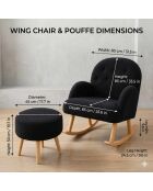 Ensemble fauteuil à oreilles et pouffe Dügmeli noir - 80x85x65 cm/45x50 cm