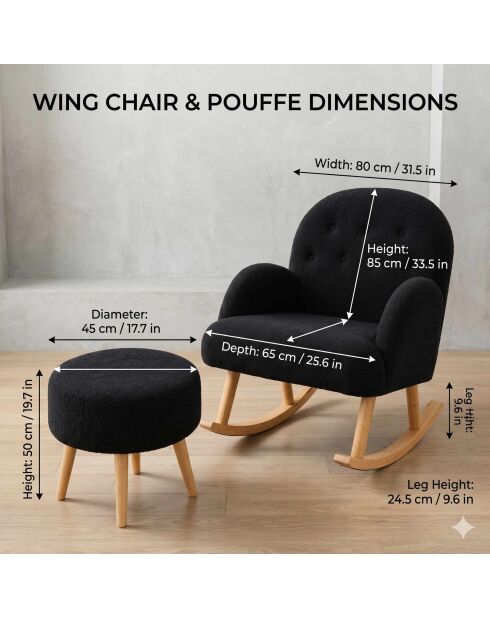 Set poltrona e pouf neri Dügmeli - 80x85x65 cm/45x50 cm