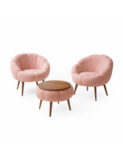 Juego de sillón y mesa de café rosa Lida Wellsoft, 3 piezas