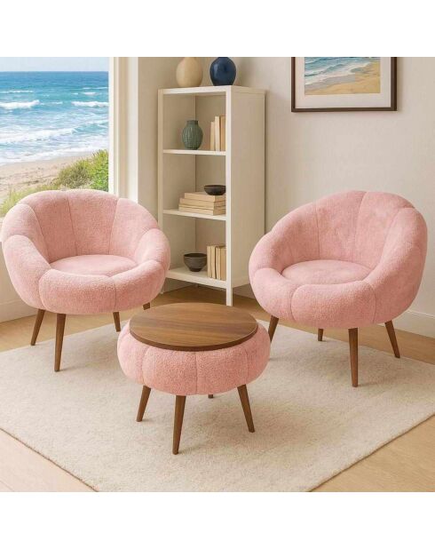 Juego de sillón y mesa de café rosa Lida Wellsoft, 3 piezas