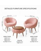 Juego de sillón y mesa de café rosa Lida Wellsoft, 3 piezas