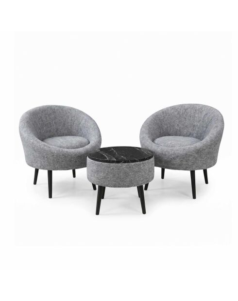 Lida Linen Set aus grauem Ohrensessel und Couchtisch, 3-teilig