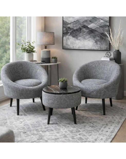 Lida Linen Set aus grauem Ohrensessel und Couchtisch, 3-teilig