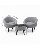 Lida Linen Set aus grauem Ohrensessel und Couchtisch, 3-teilig