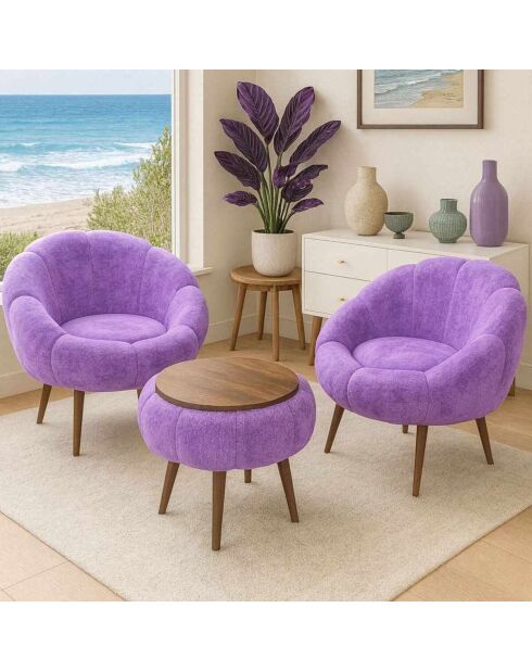 Lida Wellsoft Set aus Ohrensessel und Kaffeetisch, 3-teilig, lila
