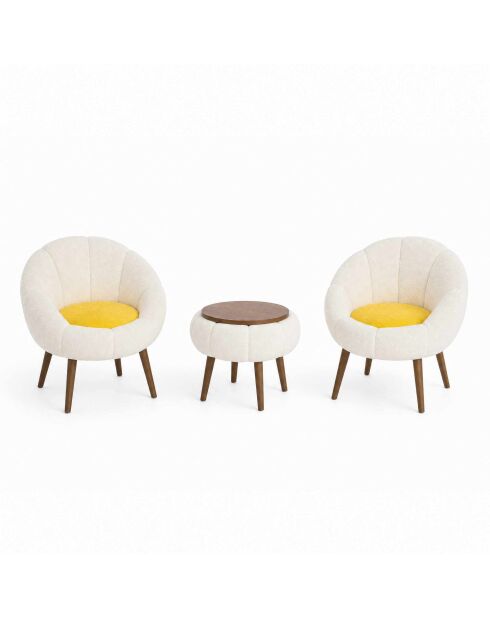 Lida Linen witte set met vleugelstoelen en salontafel - 3 stuks