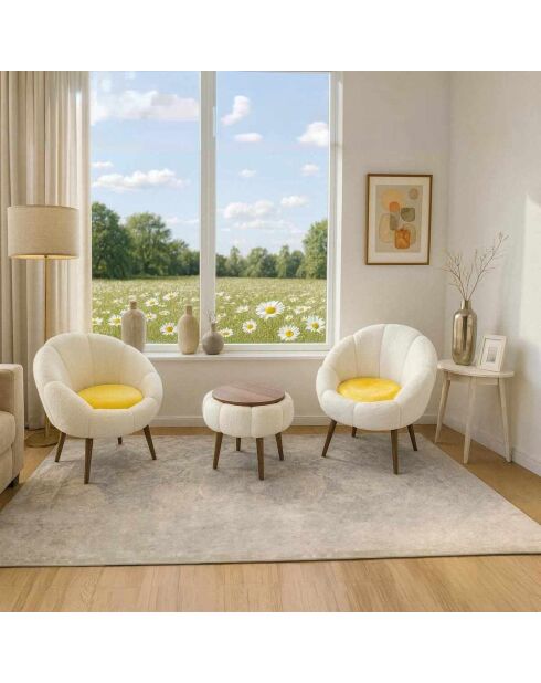Lida Linen witte set met vleugelstoelen en salontafel - 3 stuks