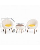 Lida Linen witte set met vleugelstoelen en salontafel - 3 stuks