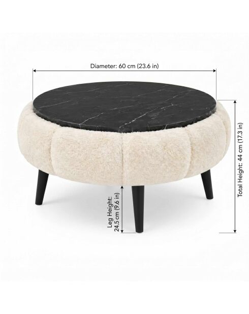 Papatya 60 Couchtisch aus cremefarbenem und schwarzem Marmor - 60x44 cm