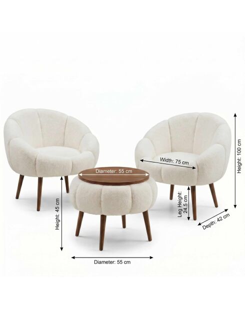 Lida Wellsoft witte set met vleugelstoelen en salontafel - 3 stuks