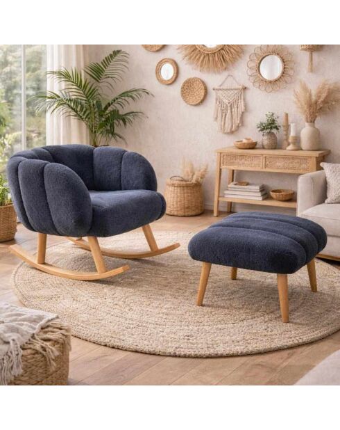 Ensemble fauteuil à oreilles et pouffe Lotus anthracite - 70x94x42 cm/45x45 cm