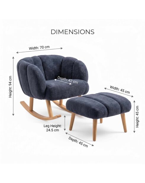 Ensemble fauteuil à oreilles et pouffe Lotus anthracite - 70x94x42 cm/45x45 cm