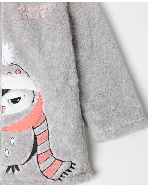 Peignoir chaud à manches longues , motif hibou gris chiné