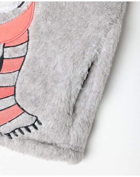 Peignoir chaud à manches longues , motif hibou gris chiné