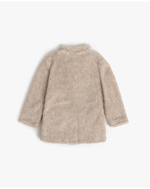 Peignoir chaud à manches longues avec fermeture éclair, motif ours en peluche beige
