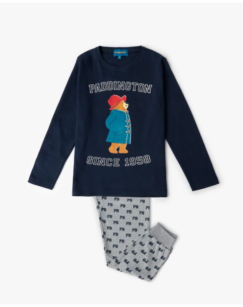 Pyjama met lange mouwen, college-stijl, marineblauw