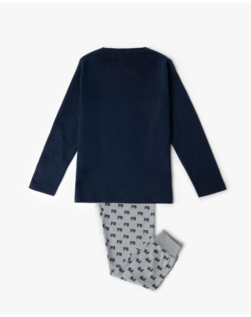 Pyjama met lange mouwen, college-stijl, marineblauw