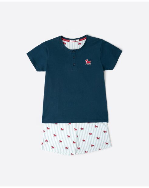 Lou Lou Stripes marineblauwe pyjama met korte mouwen