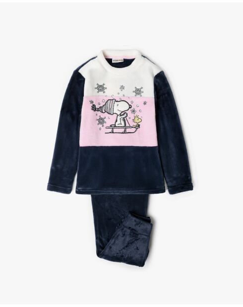 Warme pyjama met lange mouwen, blauw sneeuwpatroon