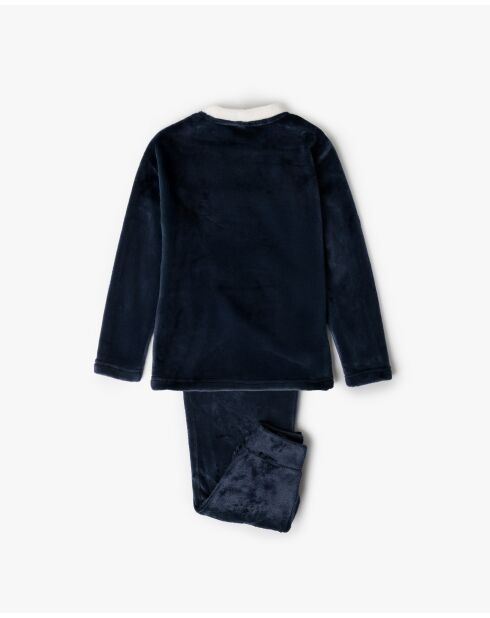 Warme pyjama met lange mouwen, blauw sneeuwpatroon