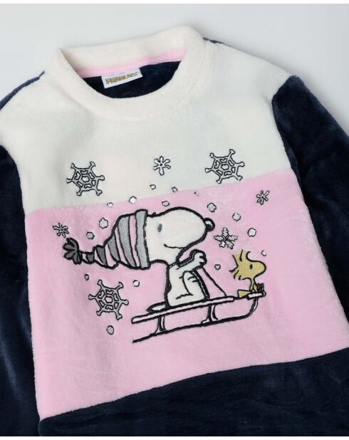 Warme pyjama met lange mouwen, blauw sneeuwpatroon