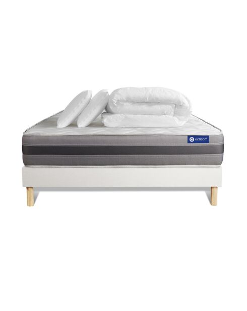 Pack lit complet Actilatex Relax blanc avec matelas, sommier blanc en kit, 2 oreillers et couette - 160x200 cm