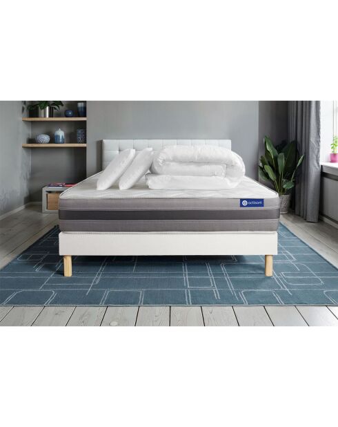 Pack lit complet Actilatex Relax blanc avec matelas, sommier blanc en kit, 2 oreillers et couette - 160x200 cm