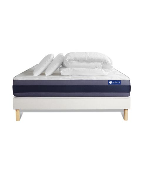 Pack lit complet Actilatex Morpho blanc avec matelas, sommier blanc en kit, 2 oreillers et couette - 200x200 cm