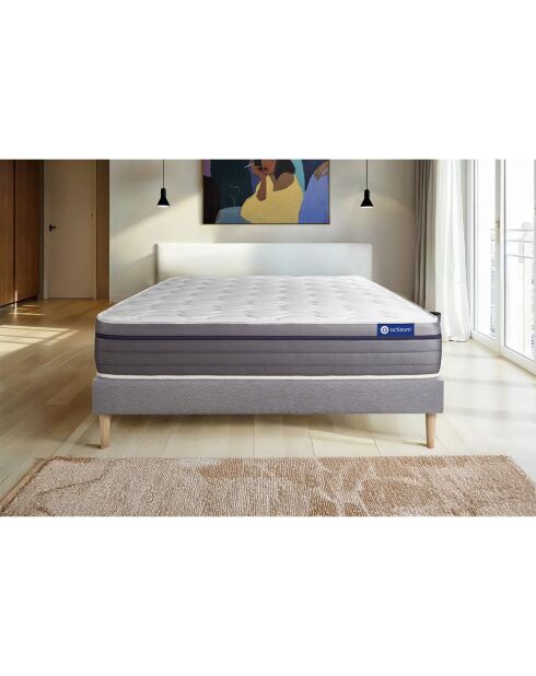 Juego de colchón y somier ActiMemo Zen gris con somier gris en kit - 200x200 cm