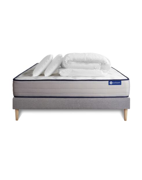Pack lit complet Actimemo Form gris avec matelas, sommier gris en kit, 2 oreillers et couette - 200x200 cm