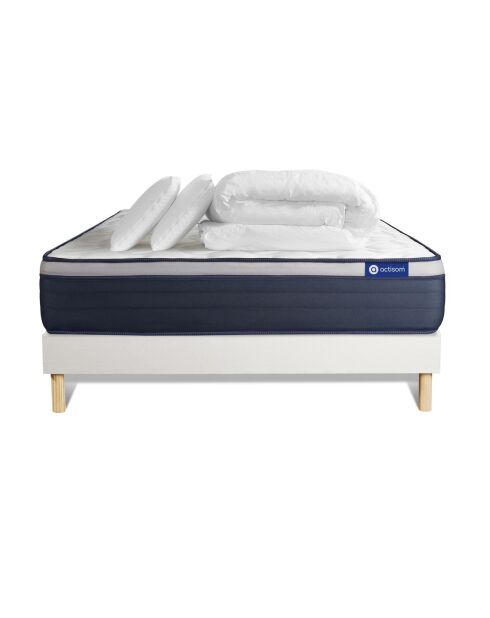 Pack lit complet Actiflex Max blanc avec matelas, sommier blanc en kit, 2 oreillers et couette - 140x190 cm