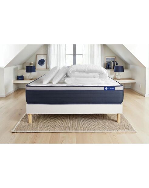 Pack lit complet Actiflex Max blanc avec matelas, sommier blanc en kit, 2 oreillers et couette - 140x190 cm