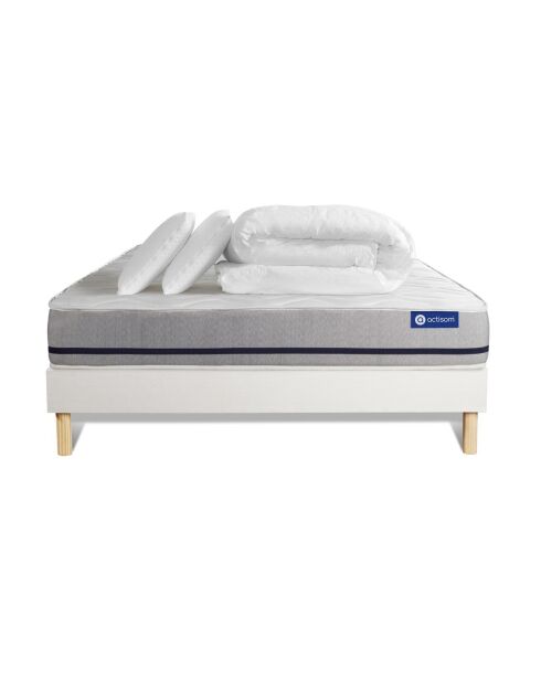 Mochila de cama completa Actiflex Soft blanca con colchón, kit de somier blanco, 2 almohadas y edredón, 200 x 200 cm