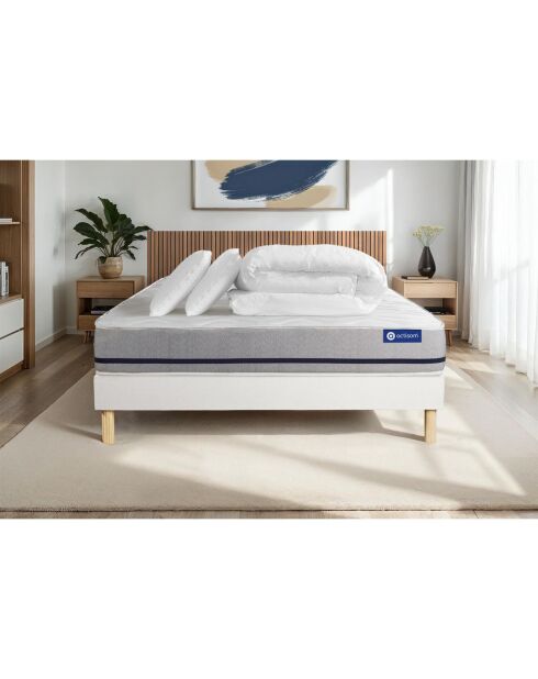 Mochila de cama completa Actiflex Soft blanca con colchón, kit de somier blanco, 2 almohadas y edredón, 200 x 200 cm