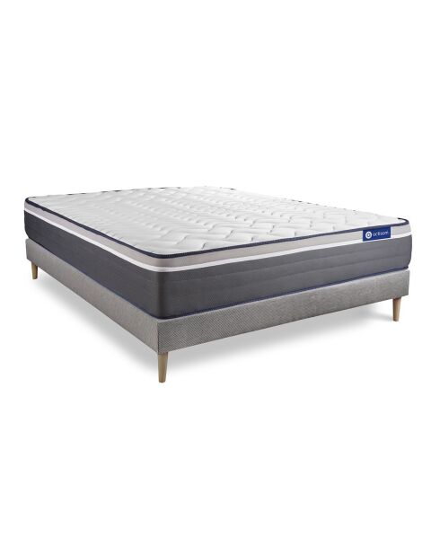 Ensemble matelas et sommier ActiMemo Plus gris avec sommier gris en kit - 200x200 cm