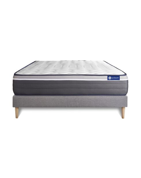 Ensemble matelas et sommier ActiMemo Plus gris avec sommier gris en kit - 200x200 cm
