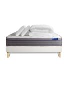 Pack lit complet ActiMemo Zen blanc avec matelas, sommier blanc en kit, 2 oreillers et couette - 140x190 cm
