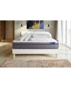 Pack lit complet ActiMemo Zen blanc avec matelas, sommier blanc en kit, 2 oreillers et couette - 140x190 cm