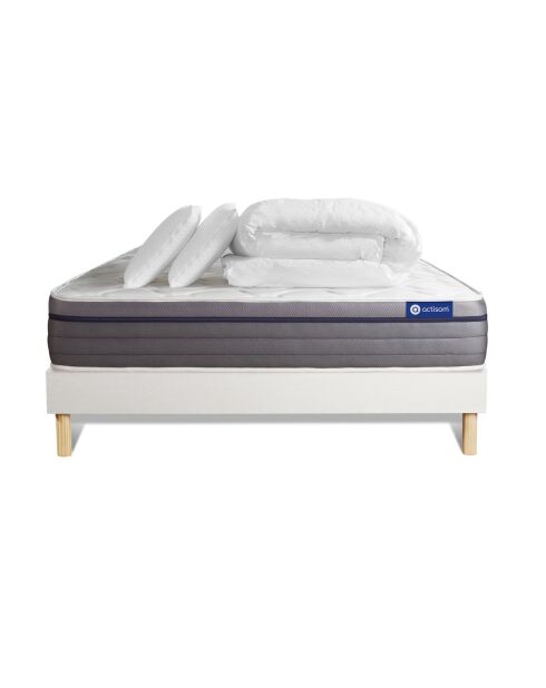 Pack lit complet Actiflex Zen blanc avec matelas, sommier blanc en kit, 2 oreillers et couette - 160x200 cm